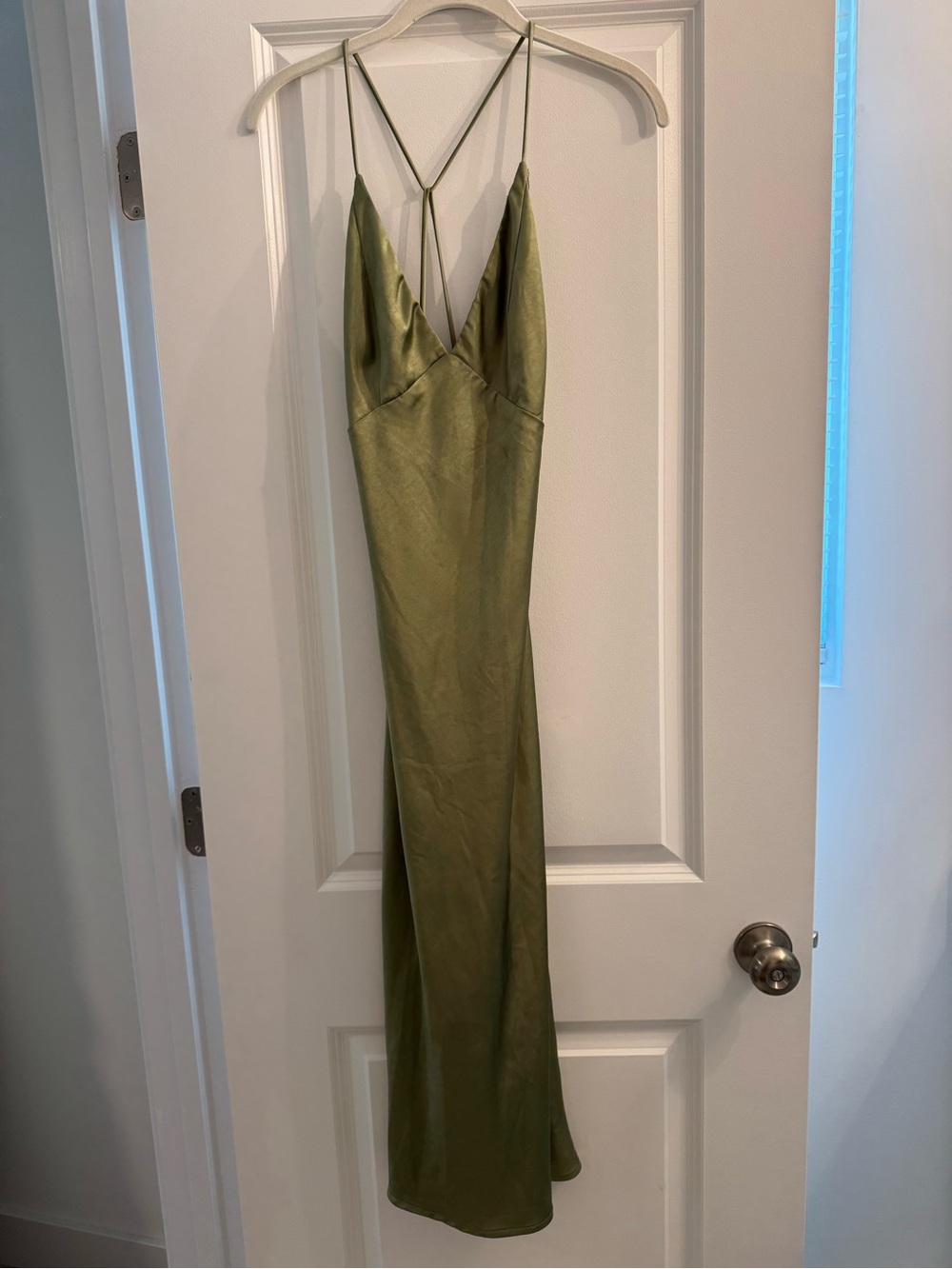 Hello Molly Olive Satin Slip Dress with Strappy Back